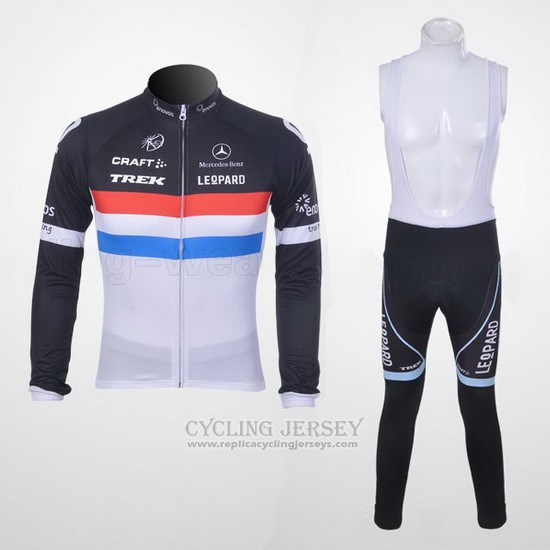 2011 Cycling Jersey Trek Leqpard Champion France Black and White Long Sleeve and Bib Tight